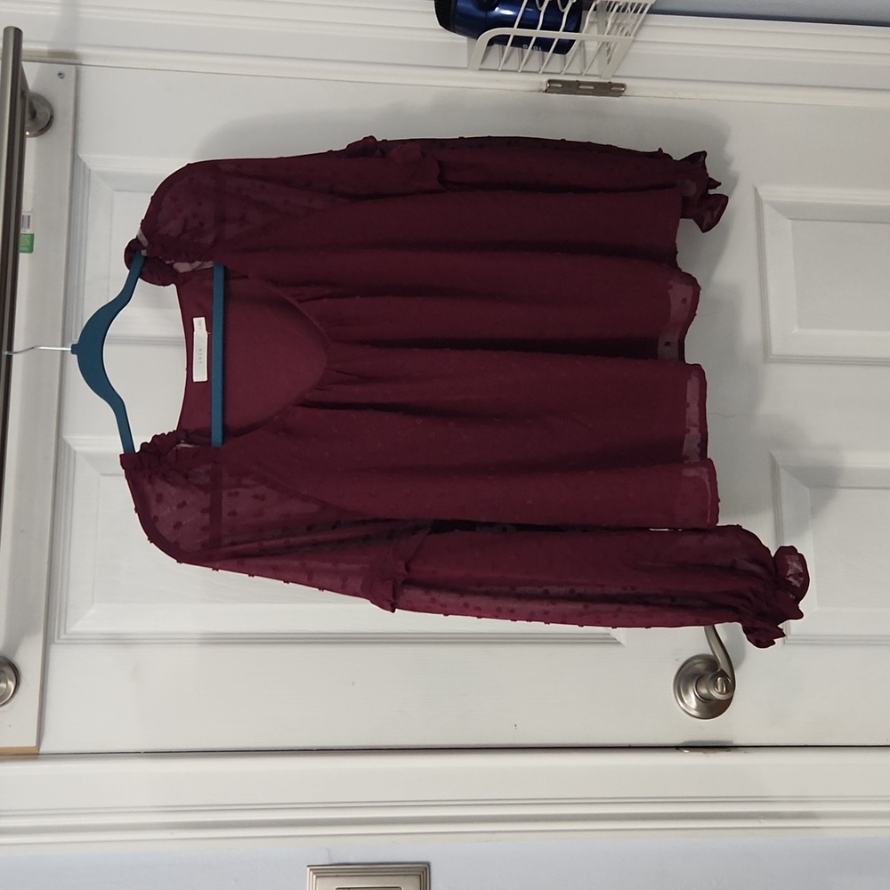 NWOT Lush wine long-sleeved blouse. Size S